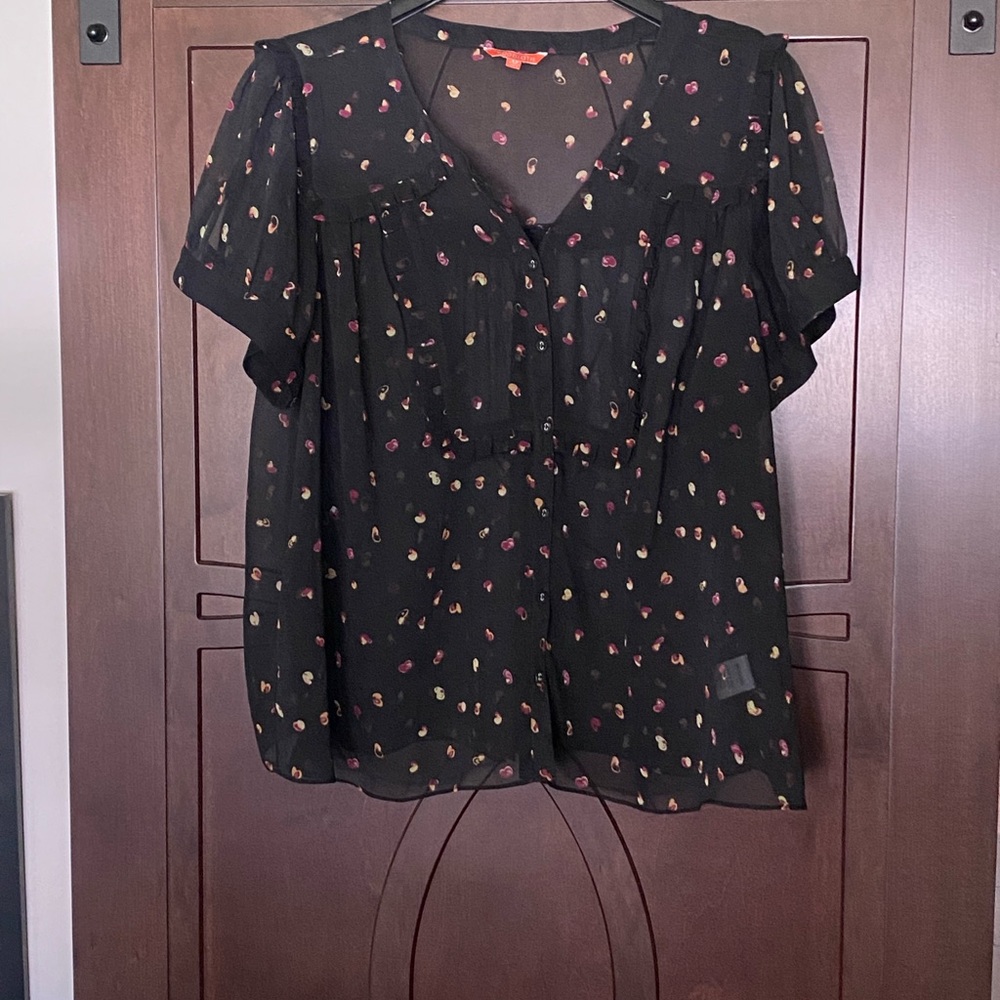 ModCloth Sheer Women's Black Floral Puff Sleeve Blouse